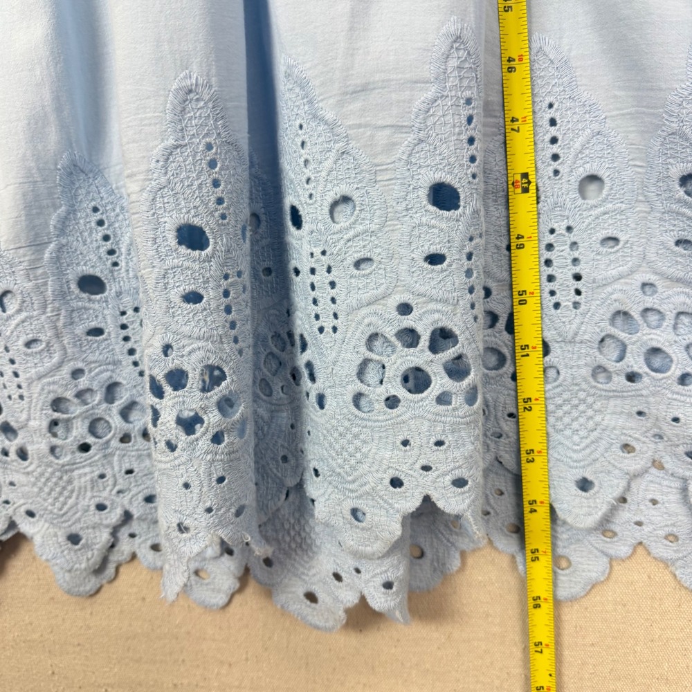 Gretchen Scott La Di Da Blue Eyelet Cotton Midi Dress Diva Pockets L Feminine - Picture 16 of 16
